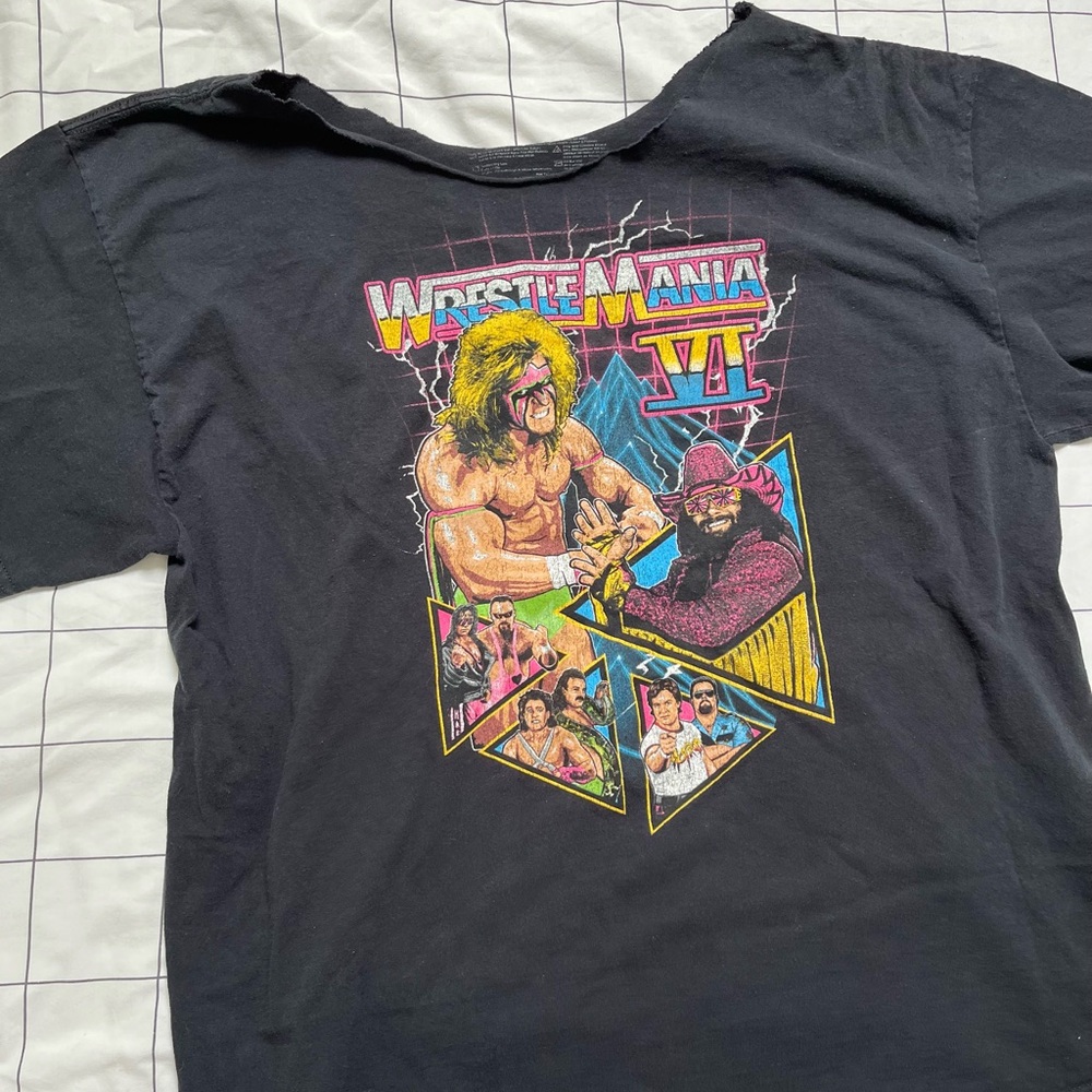 Custom Cut Off Shoulder WWF Wrestlemania VI T-Shirt - Sz: L/XL